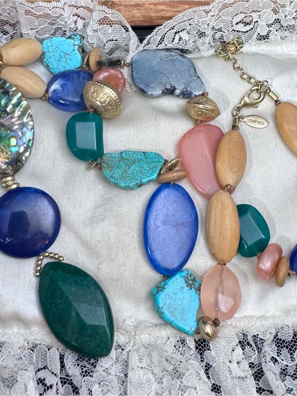 Chico's Multicolor Beaded Statement Necklace - Turquoise, Blue, Green, Pink, Tan